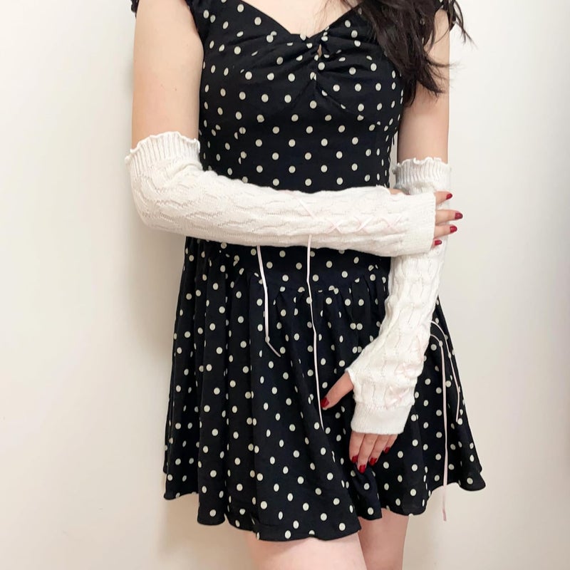 DUNKOING Cute Y2K Arm Warmers Kawaii Knitted Wrist Warmers Long Japanese Harajuku Goth Fingerless Sleeve for Women Girls - Image 3